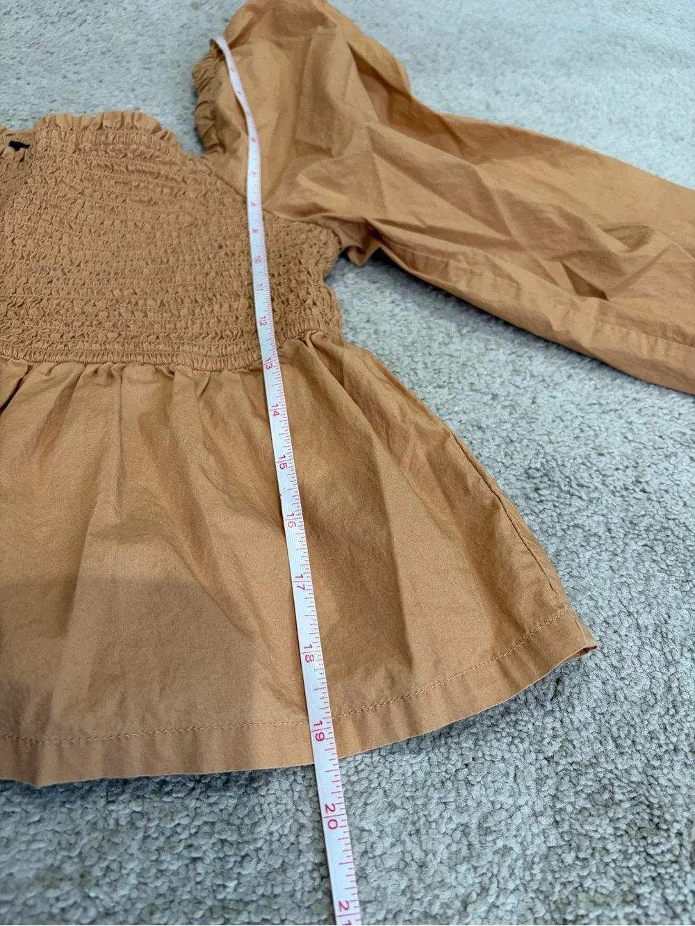 J. Crew Smocked Square-Neck Peplum Top in Mustard Gold, Women’s Size M